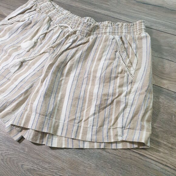 Striped Linen Rayon Blend Elastic 34 In Waist Shorts Drawstring Tassel  XL Beach - Picture 2 of 6